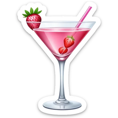 pink cocktail drink in martini glass with strawberry garnish sticker