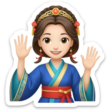 sexy european girl in hanfu clothes waving to greet sticker