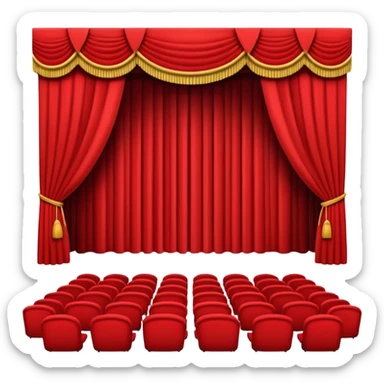 An emoji of an empty theatre stage with red curtains, simple sticker