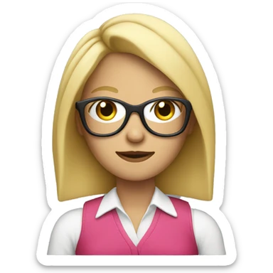 blonde woman with glasses holding scissors sticker