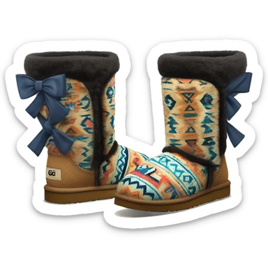 Realistic pair of aztec Pattern fur Ugg boots with bows. sticker
