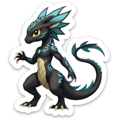 Tribal Exotic Meloetta-Stitch-Zekrom-Salandit-fusion, full body, tribal markings  sticker