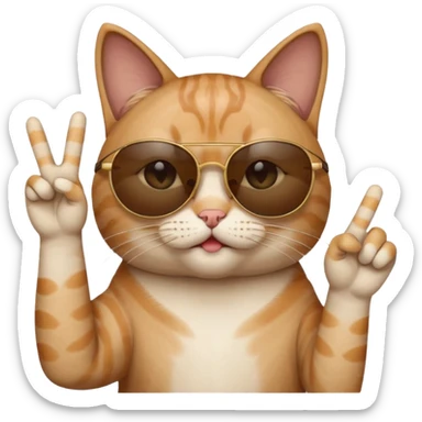a cat wearing sunglasses a saying peace out on his head there would be written peace out and he will do the pose for peace out sticker