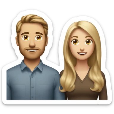 portrait of woman with long brown hair and man with short but not super short blond hair, both being white people sticker