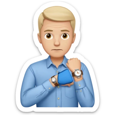 bored man pointing at his watch on his wrist sticker