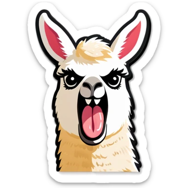 llama panic face sticking tongue out sticker