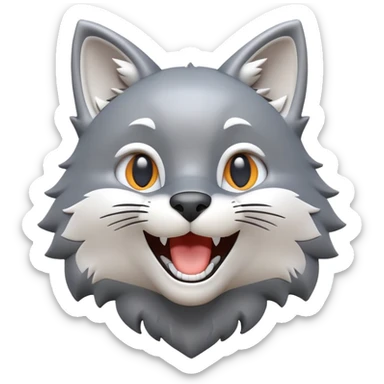 3D-style gray wolf or cat-like character emoji, joyful and excited expression, clean and glossy, inspired by TenSquared logo sticker