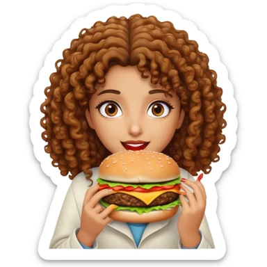 Arab curly hair girl eating a burger  sticker