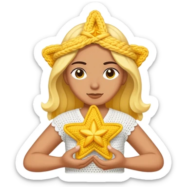 crotcheting a fabric yellow dream star with your hands sticker