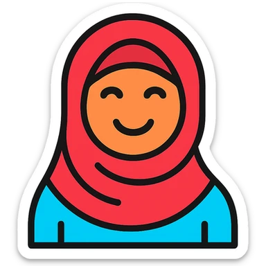 flat icon of a smiling hijabi woman, modern and friendly sticker