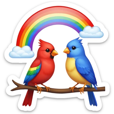Bright sun clouds neon rainbows blue birds red cardinals  sticker