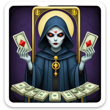 Evil tarot card with money sticker