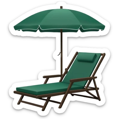 dark green lounge chair under white beach umbrella, minimalism, iOS emoji style, no faces or smileys sticker
