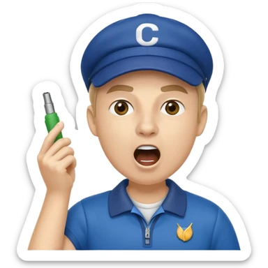 A coach with a cap and whistle, shouting instructions energetically. sticker