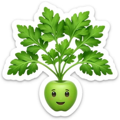 Apple style 3D emoji of fresh parsley, small green leaves with curly texture, shiny and smooth, simple toy-like look, similar to official Apple food emojis. sticker
