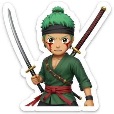 zoro in a battle field with 3 styles sword sticker
