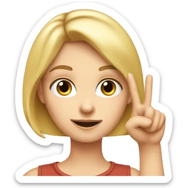 A white girl, a blonde, with an important facial expression, spins the finger of one hand, near the nose. sticker