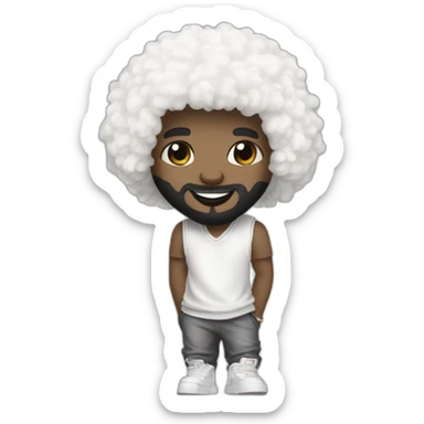 young-rapper-with hoop-white skin-black hair-beard-bichon dog-white-smile sticker