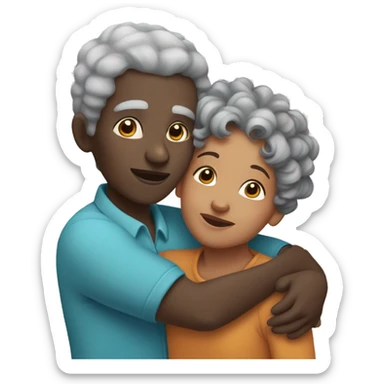 Elderly black woman with gray curly hair hugging a black boy with black hair sticker