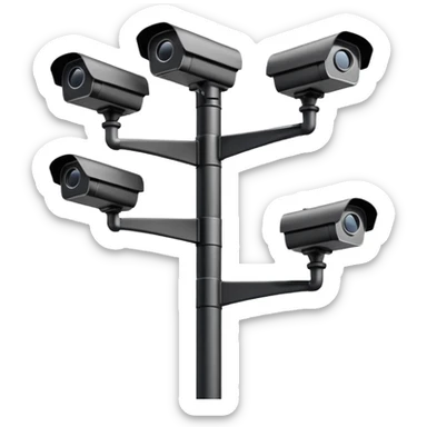 Multiple CCTV cameras on a pole in black  sticker