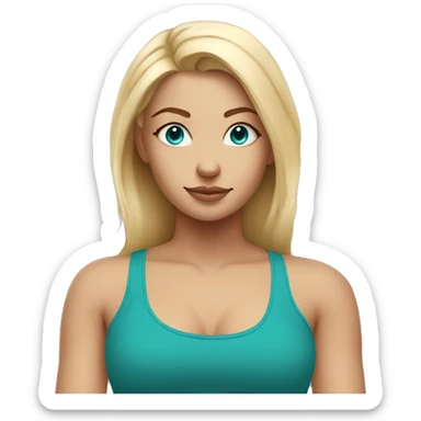 Blonde Yoga girl sitting teal crop top blue eyes sticker
