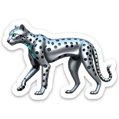 Shiny silvery metallic alloy advanced futuristic Cyberpunkcl cheetah (full body) sticker