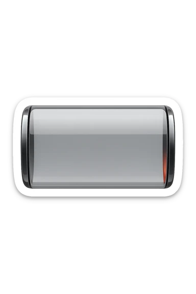 iPhone-style emoji of a battery that is almost empty, with a small red bar at the end indicating low energy. Clean, minimal, glossy look, transparent background. sticker