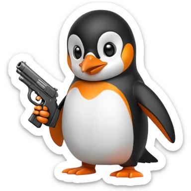 A penguin with a gun in the style of iPhone emoji sticker