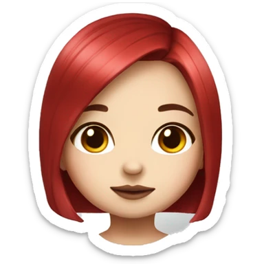 portrait cute chibi girl with bob cherry red straight hair and beautiful make up sticker