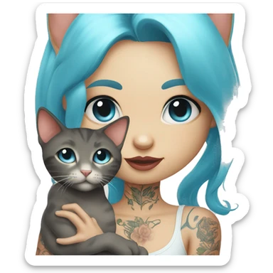 2 cats in the hands of a light blue-eyed girl with tattoos sticker