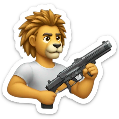 Homme au visage de lion avec pistolet à la main sticker