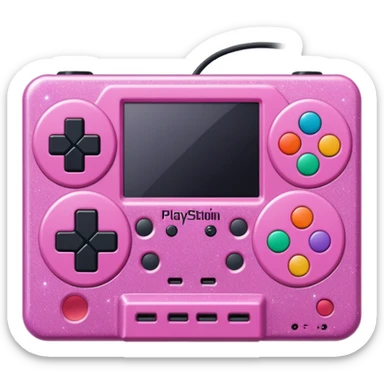 glittery pink 90s playstation-inspired retro game console sticker