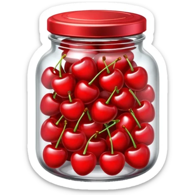 Realistic glass jar with silver metallic lid filled with maraschino cherries inside of it. sticker