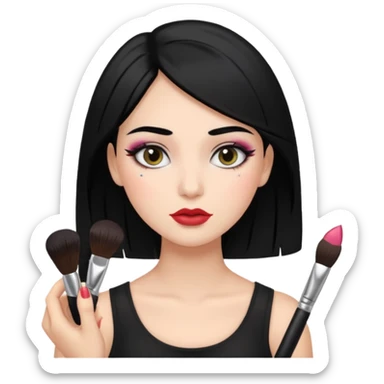 girl with black hair getting ready sticker