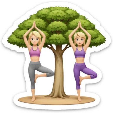 Two women doing yoga in tree pose no tree both blonde  sticker