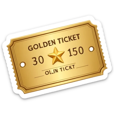 A cute 3D Stylized icon of Golden Ticket with a Star sticker