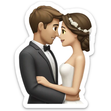 Bride with brunette hair and white skin kissing groom with brunette hair and beige skin sticker