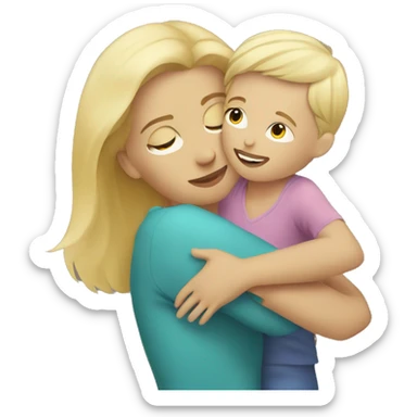 blonde woman hugging child sticker