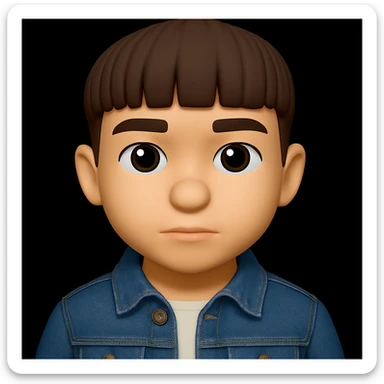 Redress the young man wearing a denim jacket, preserving the 3D emoji style look as much as possible. sticker