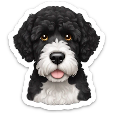 black face Portuguese water dog with white chin sticker