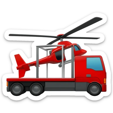 Red Articulated Lorry carrying helicopter sticker