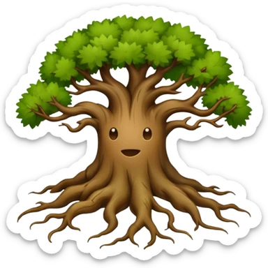 tree roots, earthy brown and green, apple style emoji, no text sticker