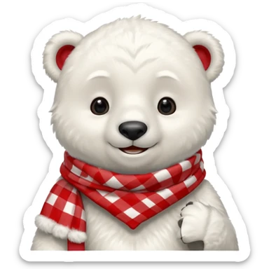 baby Polar Bear, smiling, wearing red Checkered Triangle scarf sticker