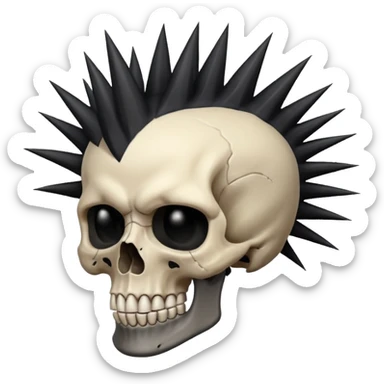 spikey black mohawk hair on a sharp looking skull sticker