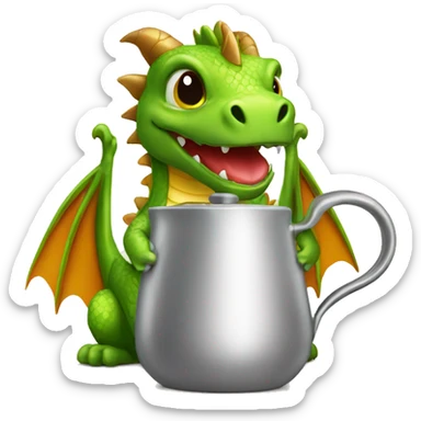 Cute Dragon holds Coffeepot sticker