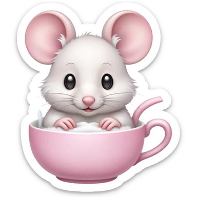 Cute cartoon mouse holding a teacup with steam rising sticker