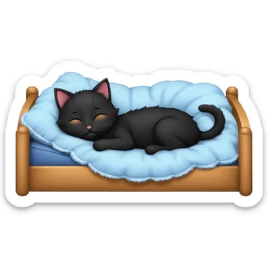 Black kitten sleeping in a bed sticker