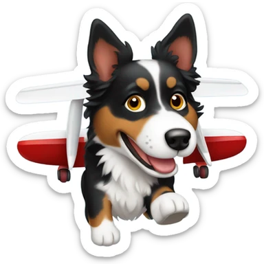 Black Tri Australian shepherd flying a plane sticker