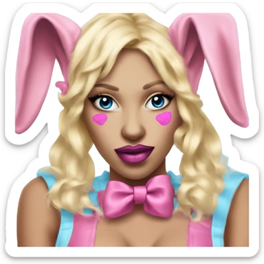 Creepy Blonde Go-go dancer -light blue face- Enid Sinclair wearing big floppy bunny ears pink lips  sticker