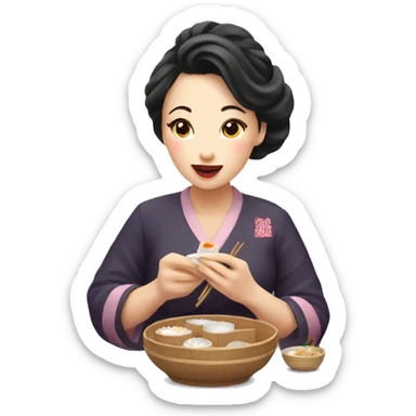 Beautiful lady eating dim sum  sticker